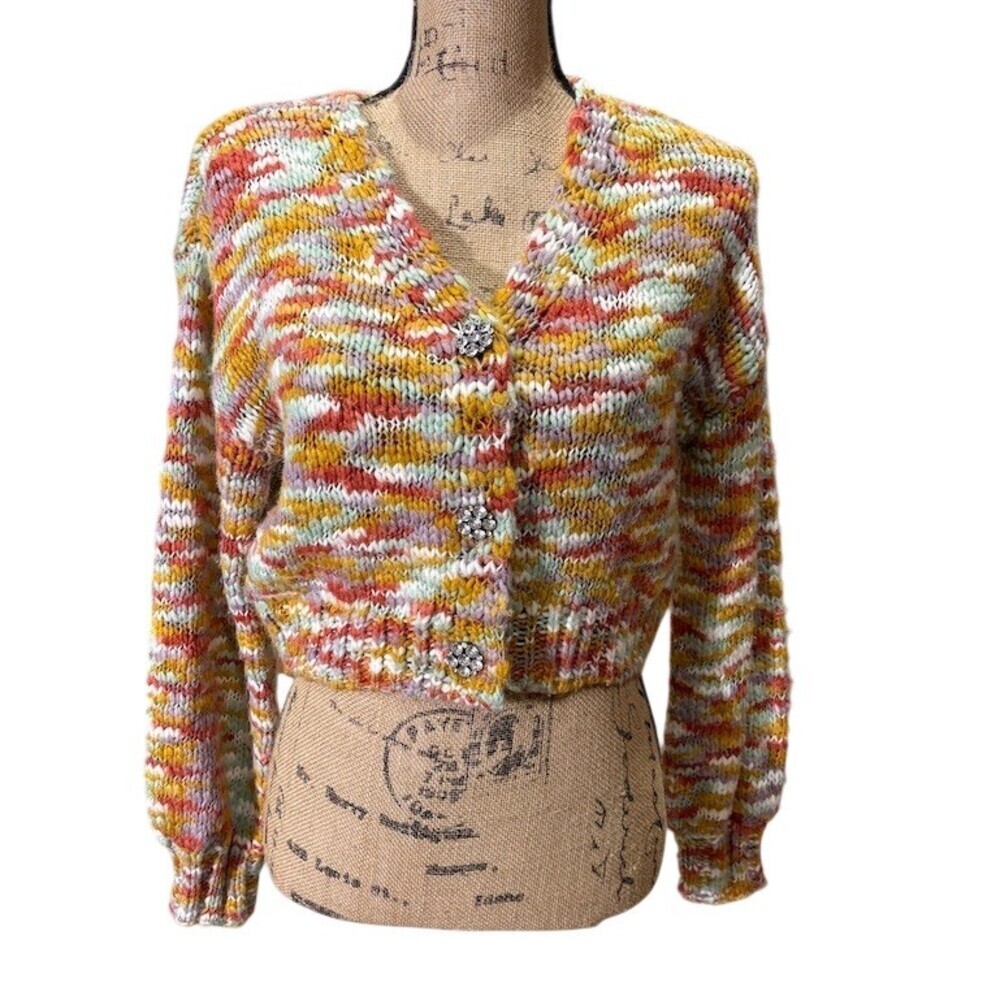 Wild Fable Cardigan Womens XS Multicolor Space Dye Cropped Rhinestone - Picture 1 of 10